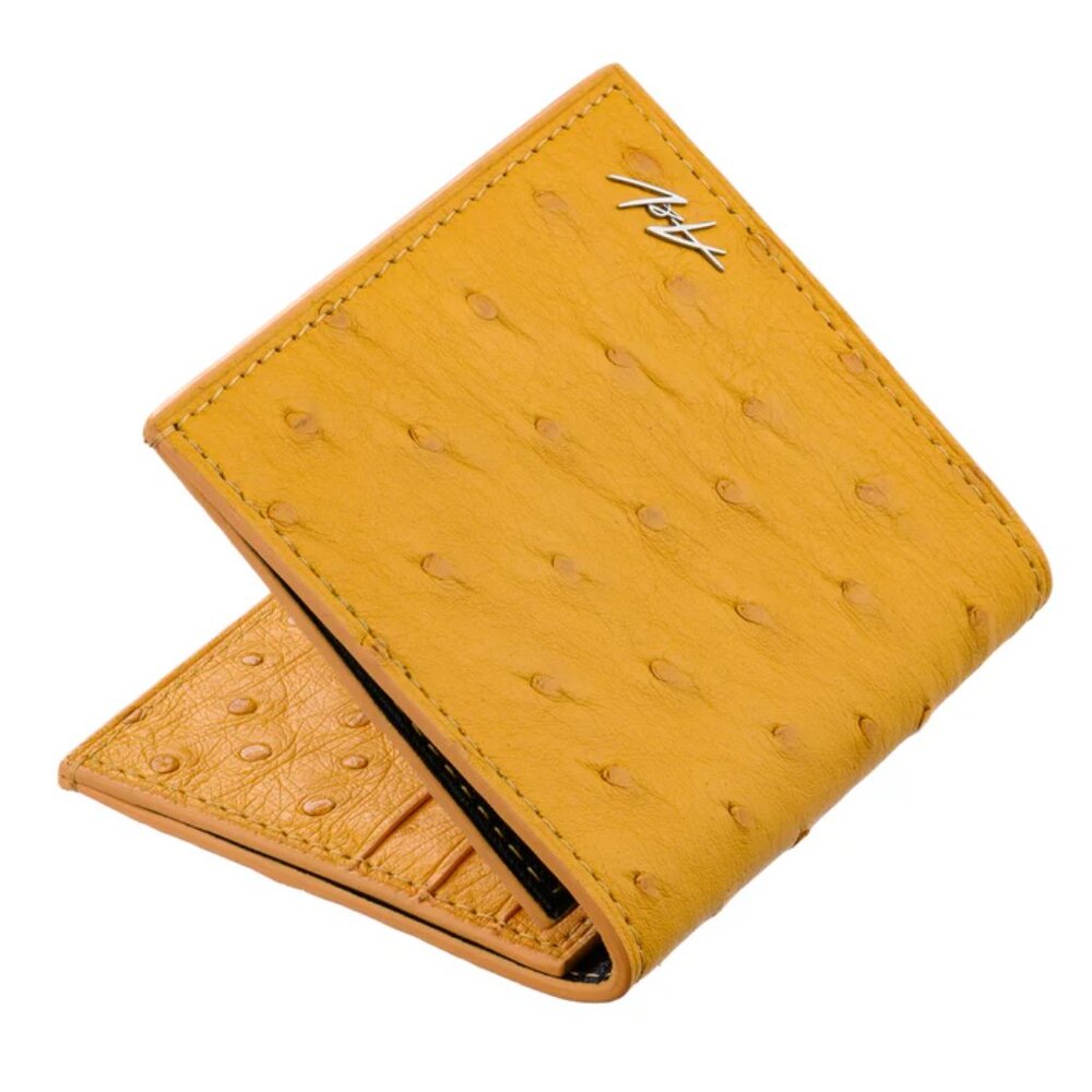 Handmade Ostrich Leather Slim Wallet – Oxford Gold Luxury Minimalist Wallet